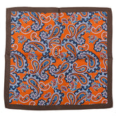 Dark Orange Large Paisley Silk Pocket Square